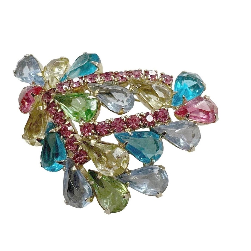 Vintage Rhinestone Brooch Multi Color Teardrop Crystal Pin Jewelry Gift